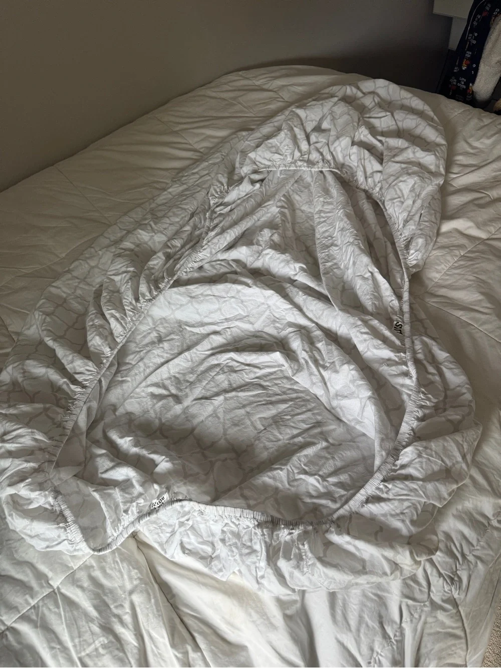 Twin XL Fitted Sheet 100% Cotton Grey Trellis Print White Quatrefoil Bedding TXL